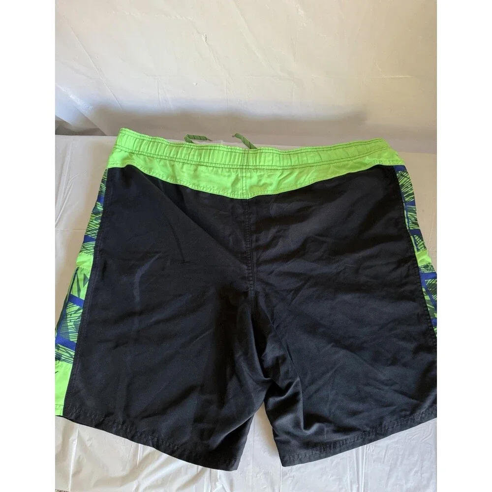 Nike Men’s Board Shorts Swim Trunks Black Neon Green Blue Drawstring 21” Waist